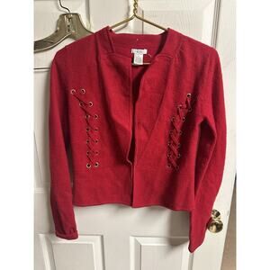 Cache 100% Wool Blazer Size XS Red Lace Up Back and Sides Long Sleeve Hole